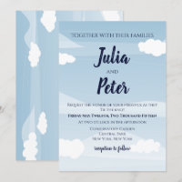 Blue sky cloudy wedding invitation