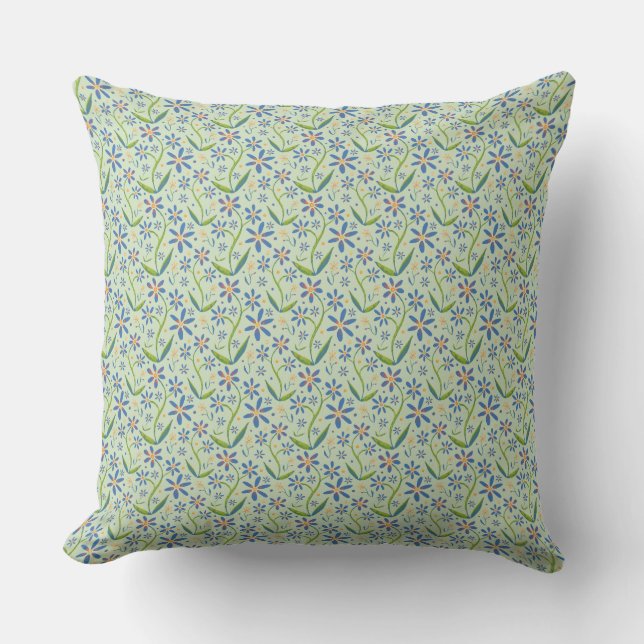 Blue Sky | Dancing Watercolor Daisies Cushion (Front)