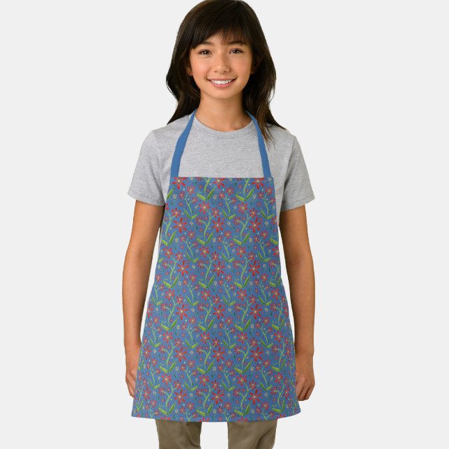 Blue Sky | Dancing Watercolor Daisies Kids Apron (Insitu)