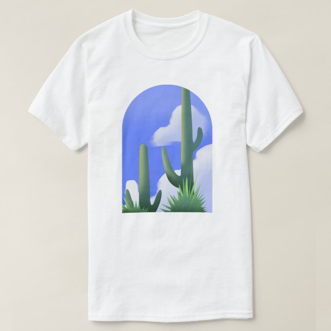 Blue Sky Desert Cactus Painting Tee (Design Front)