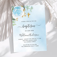 Blue sky floral eucalyptus boy cross baptism