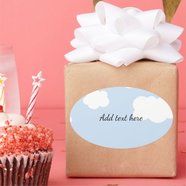 Blue Sky, Fluffy White Clouds Template, Oval Sticker (Party)