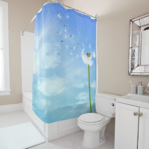 Blue Sky Fresh Air and Dandelion in the Wind Shower Curtain