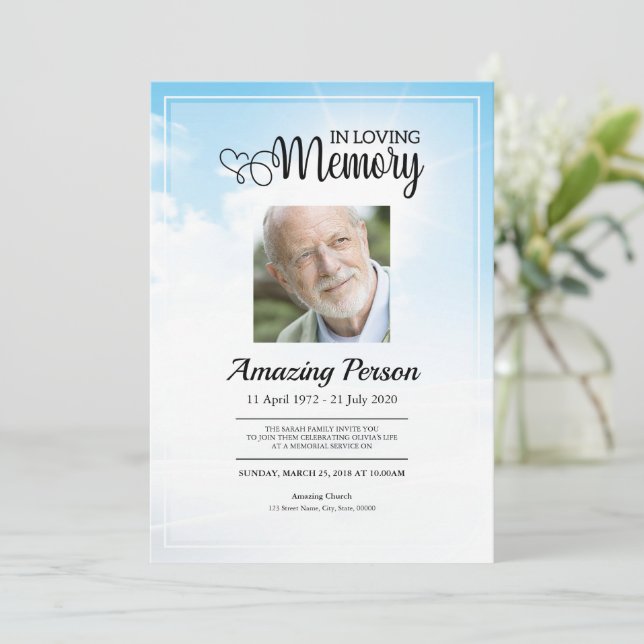 Blue sky Funeral order of service Invitation (Standing Front)
