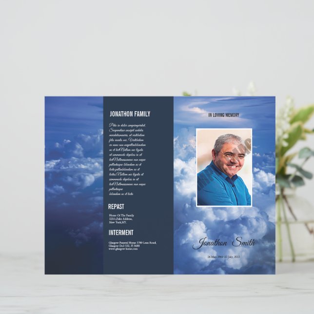 Blue Sky Funeral Program Template (Standing Front)