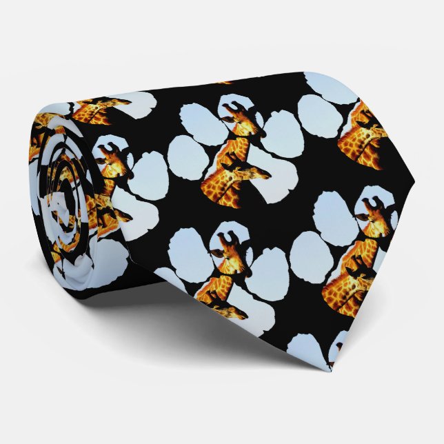 Blue Sky Giraffes Footprint Neck Tie (Rolled)