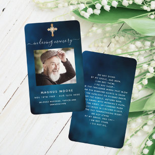 Blue sky gold cross photo funeral prayer card