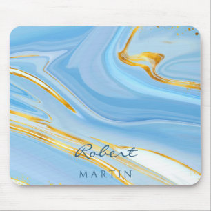 Blue Sky Gold Glitter Marble Customisable Mouse Pad
