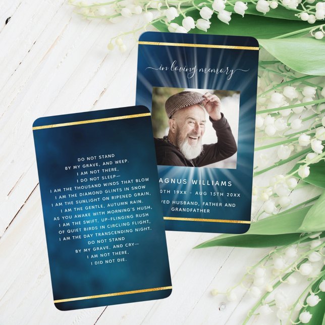 Blue sky gold photo funeral prayer card (Creator Uploaded)