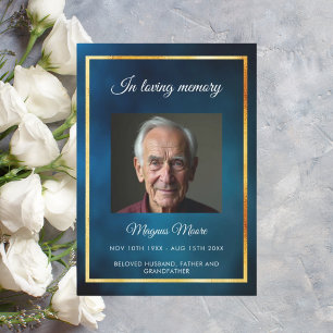 Blue sky gold photo funeral program card