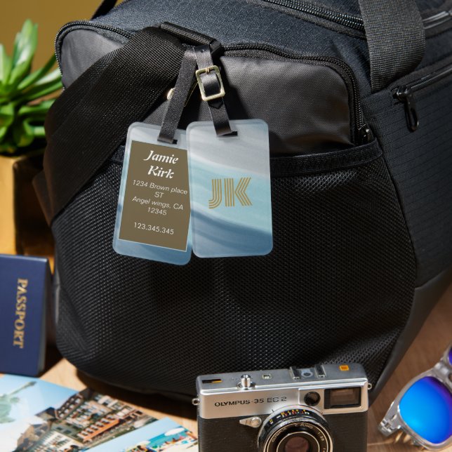 blue sky gradient monogram personalise custom luggage tag (Front & Back)