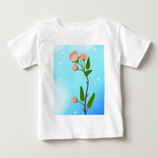 Blue sky gradient with blooming spring branch  baby T-Shirt (Front)