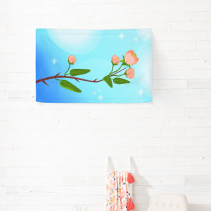 Blue sky gradient with blooming spring branch  banner