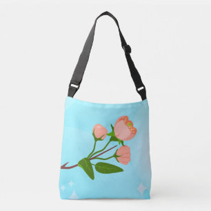 Blue sky gradient with blooming spring branch crossbody bag