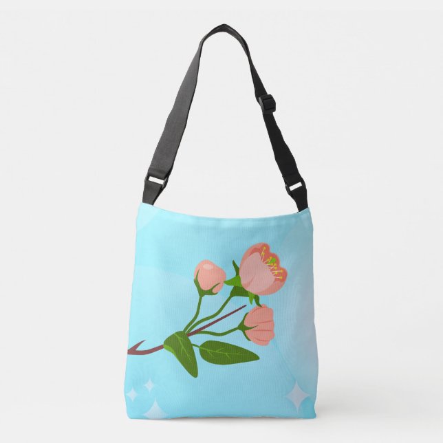 Blue sky gradient with blooming spring branch crossbody bag (Front)