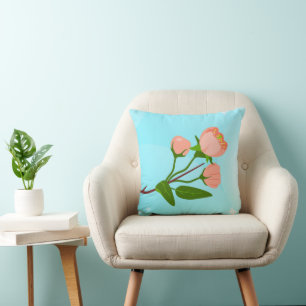 Blue sky gradient with blooming spring branch cushion