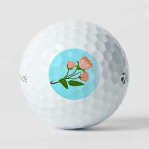 Blue sky gradient with blooming spring branch golf balls