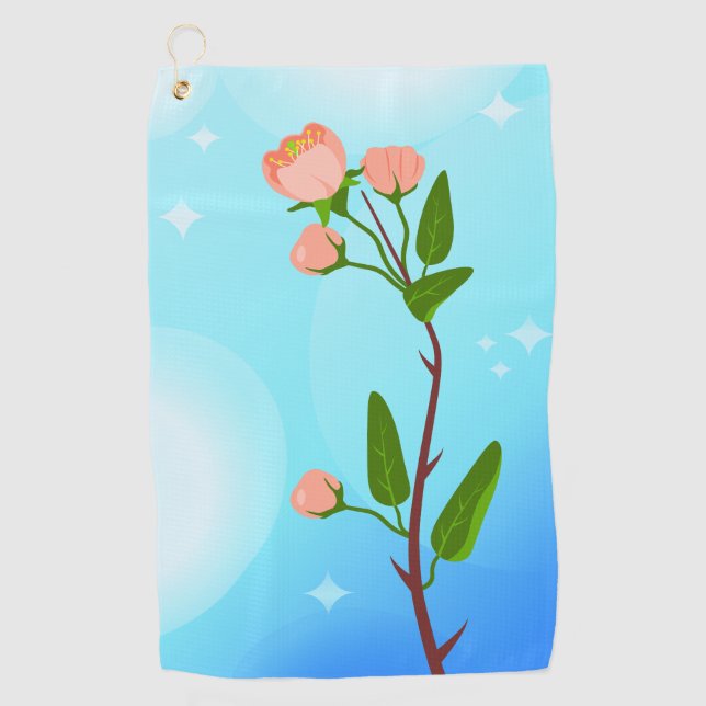 Blue sky gradient with blooming spring branch  golf towel (Front)