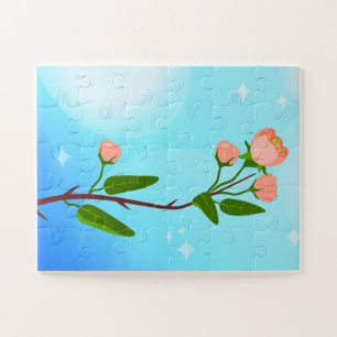 Blue sky gradient with blooming spring branch jigsaw puzzle