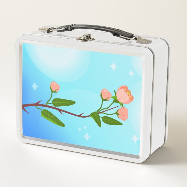 Blue sky gradient with blooming spring branch  metal lunch box (Front)