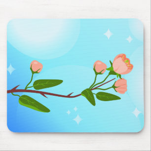 Blue sky gradient with blooming spring branch  mouse pad