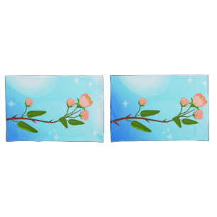 Blue sky gradient with blooming spring branch  pillowcase