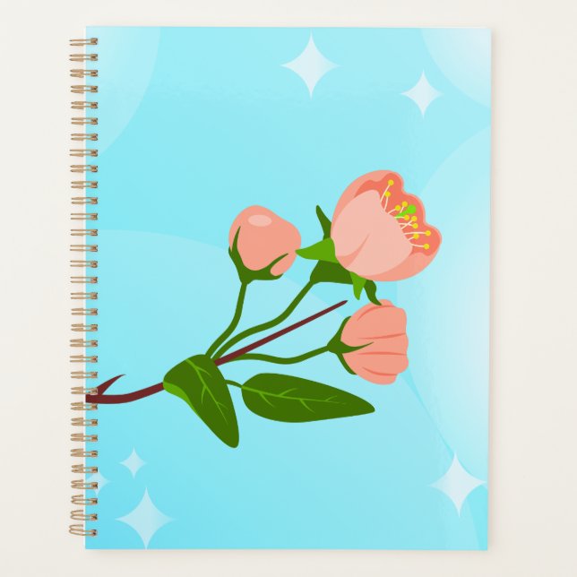 Blue sky gradient with blooming spring branch  planner (Front)