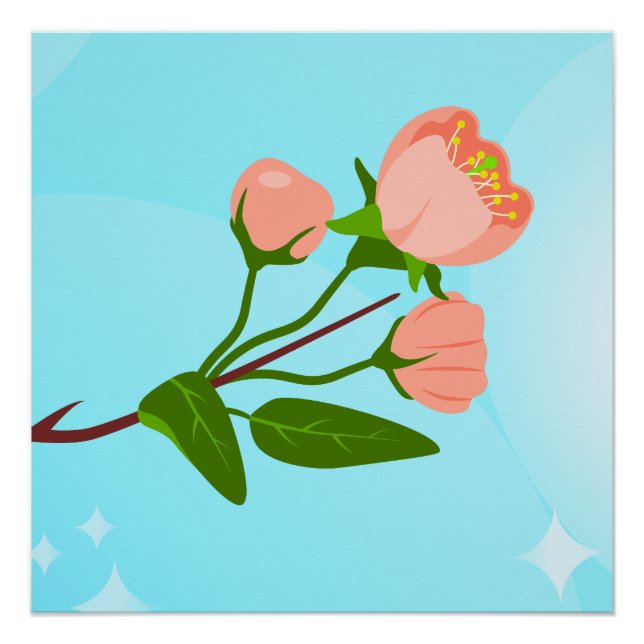 Blue sky gradient with blooming spring branch  poster (Front)