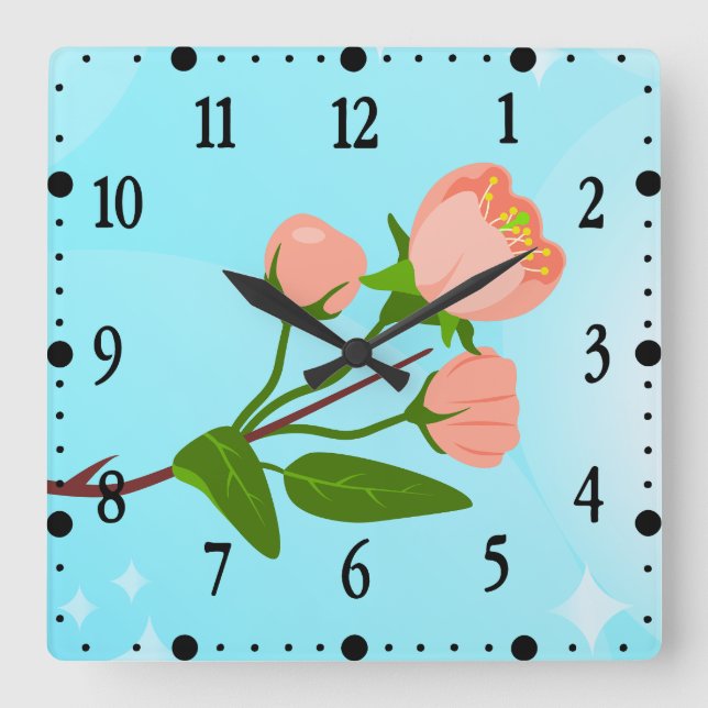 Blue sky gradient with blooming spring branch  square wall clock (Front)