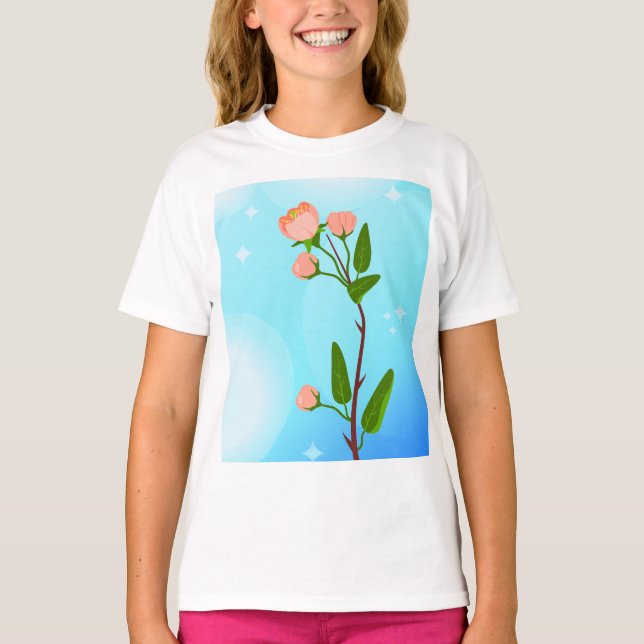 Blue sky gradient with blooming spring branch  T-Shirt (Front)