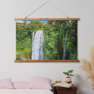 Blue Sky Green Golden Vegetation Cascading Waterfa Hanging Tapestry