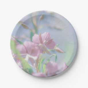 Blue Sky Green Plant Leaves Purple Flowers Paper Plate