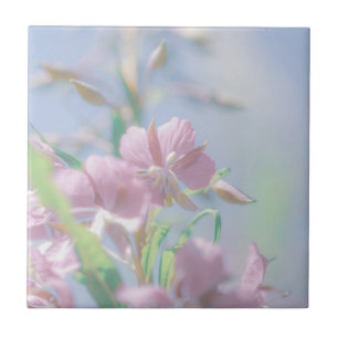 Blue Sky Green Plant Leaves Purple Flowers Tile