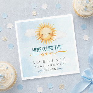 Blue Sky Here Comes the Son Baby Shower Napkin