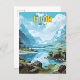 Blue Sky in Fjords Norway Vintage Travel  Postcard