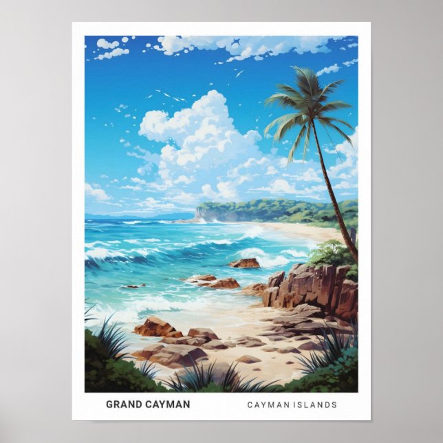 Blue Sky in Grand Caymans Vintage Travel  Poster (Front)