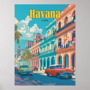 Blue Sky in Havana Cuba Vintage Travel Poster