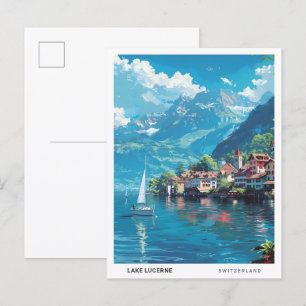 Blue Sky in Lake Lucerne Switzerland Travel Postcard