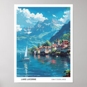 Blue Sky in Lake Lucerne Switzerland Travel  Poster