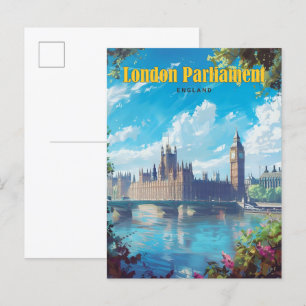Blue Sky in London Parliament England Vintage Postcard