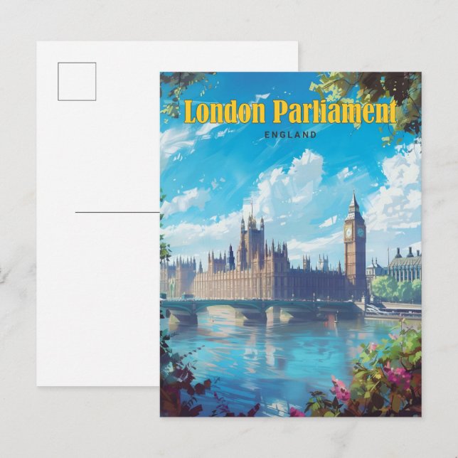 Blue Sky in London Parliament England Vintage Postcard (Front/Back)
