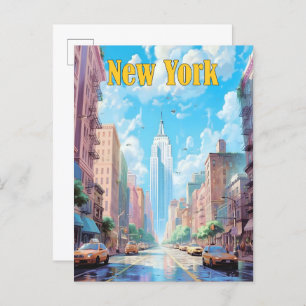 Blue Sky in New York USA Vintage Travel Postcard