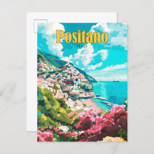 Blue Sky in Positano Italy Vintage Travel  Postcard