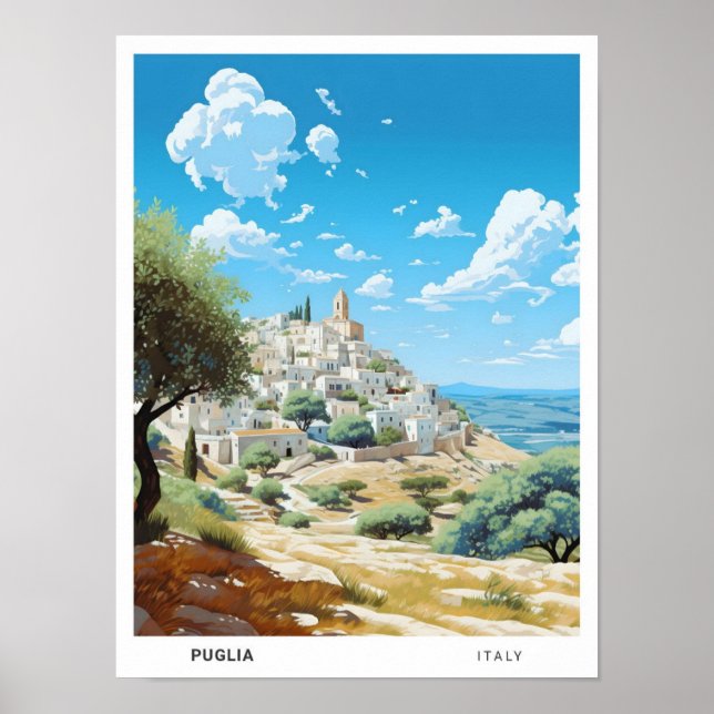 Blue Sky in Puglia Italy Vintage Travel  Poster (Front)
