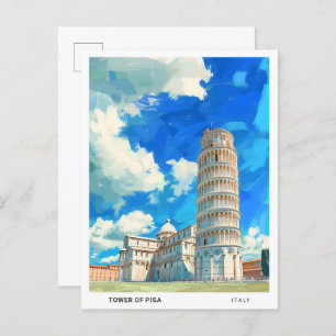 Blue Sky in Tower of Pisa Italy Vintage Travel Postcard