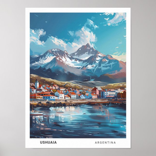 Blue Sky in Ushuaia Argentina Vintage Travel  Poster (Front)