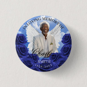 Blue Sky Memorial Button Roses Angel Wings Button