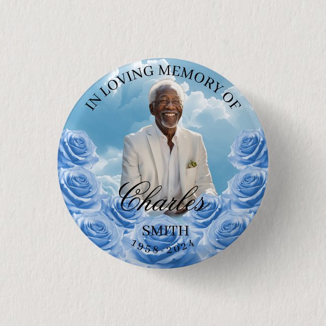 Blue Sky Memorial Button Roses Memorial Button  (Front)
