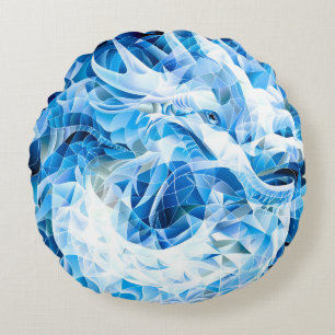 Blue Sky Mosaic Dragon Round Cushion