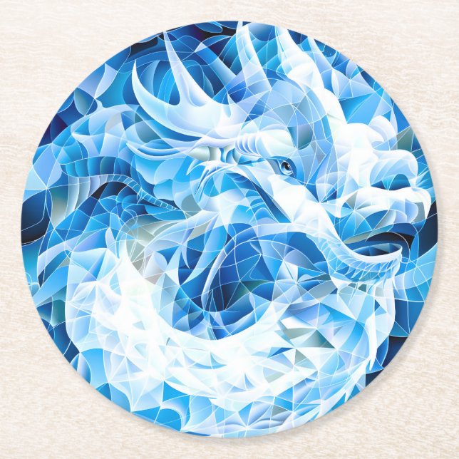 Blue Sky Mosaic Dragon  Round Paper Coaster (Front)